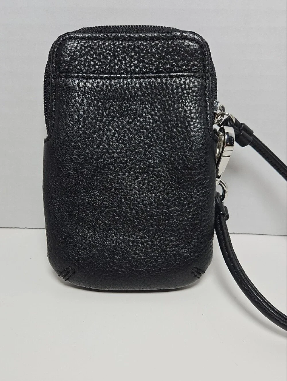 Calvin Klein Black Pebbled Leather Wristlet Phone Pouch